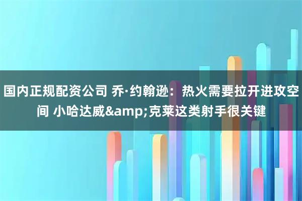 国内正规配资公司 乔·约翰逊：热火需要拉开进攻空间 小哈达威&克莱这类射手很关键
